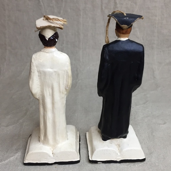 Vintage Chalkware Graduation Figures Dated 1958 - Picture 7 of 15